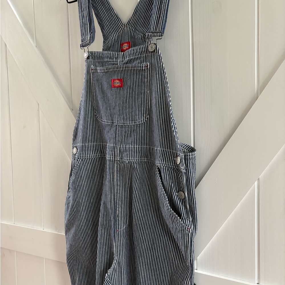 Dickies Women's Hickory Navy/White Striped Overalls Size X-Large - Picture 5 of 9